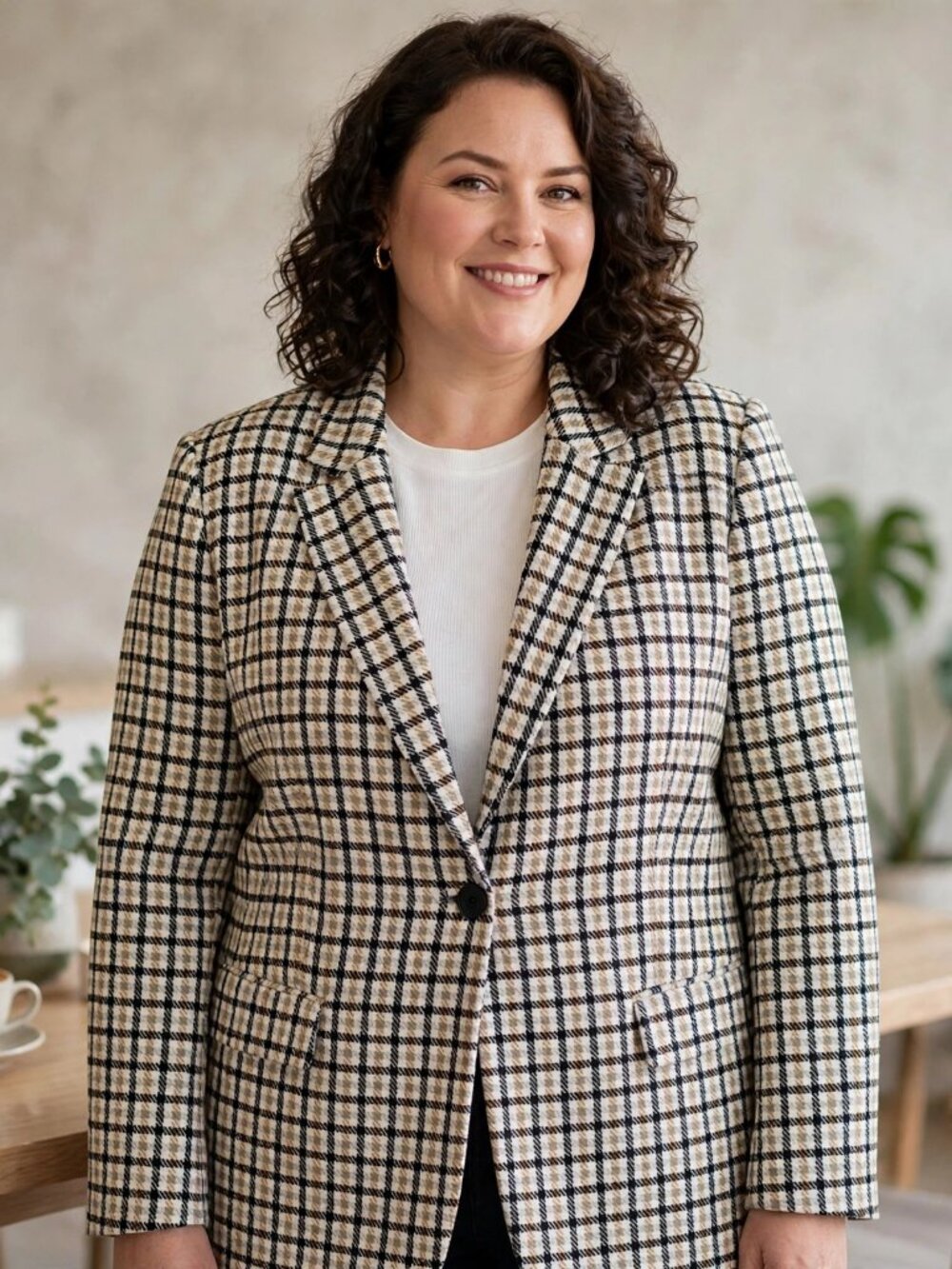 Vince Camuto Womens XXL Gun Club Check Blazer Jacket Button Notch Lapel Lined